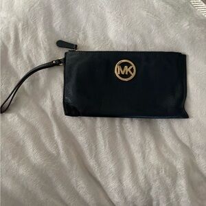 Michael Kors navy Leather Wristlet with Gold Logo
